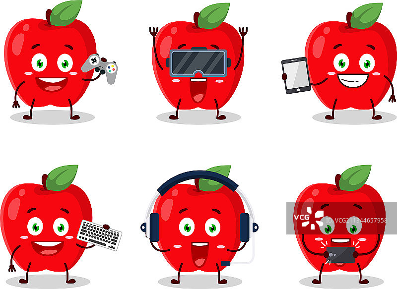 新红苹果正在玩各种可爱的游戏图片素材