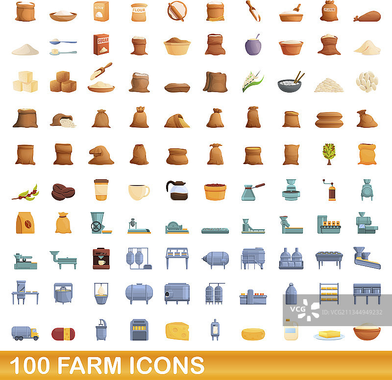 100个农场图标设置卡通风格图片素材