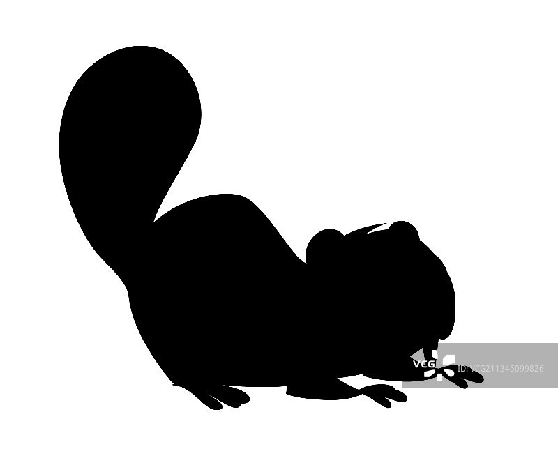黑色剪影可爱的棕色海狸坐姿图片素材