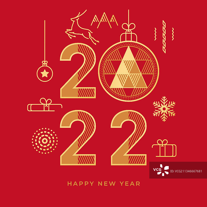 2022年新年快乐抽象几何金色图标图片素材