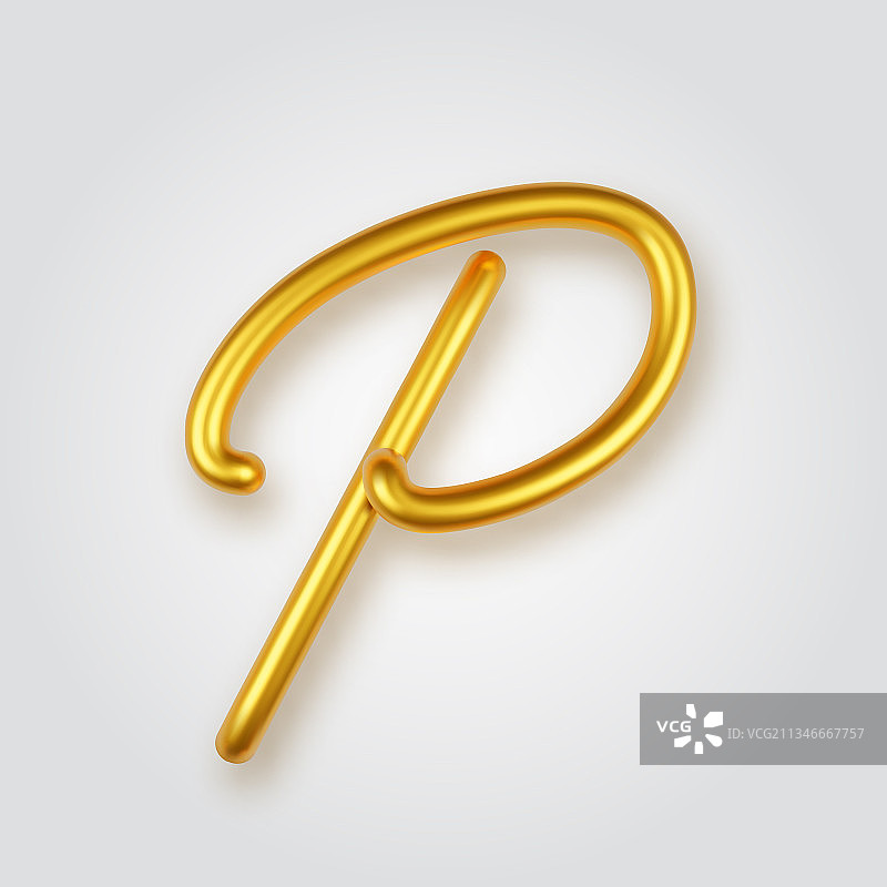 黄金3d现实大写字母p上的一盏灯图片素材