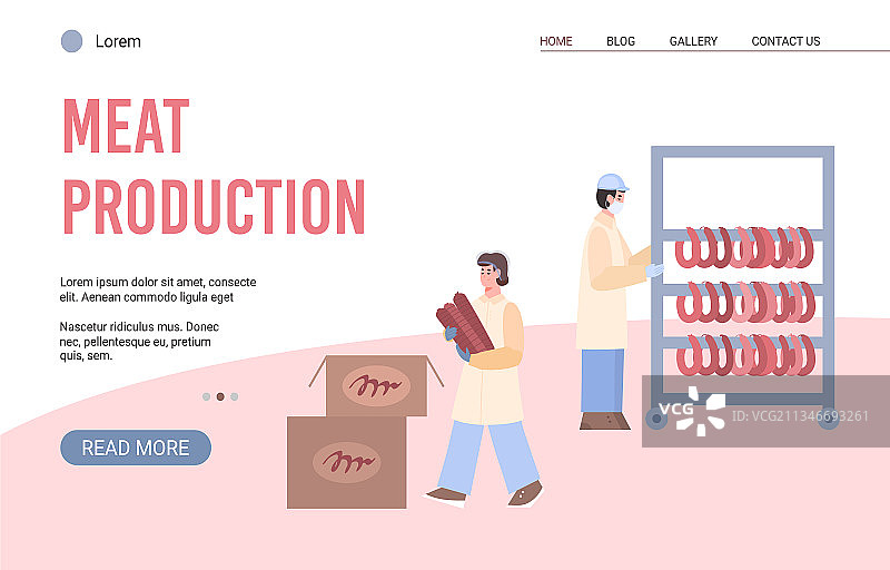 肉类生产行业网站界面扁平化图片素材