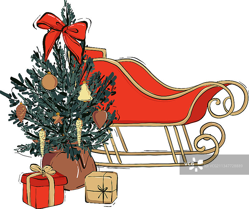 圣诞图标雪橇圣诞树装饰快乐图片素材