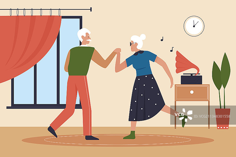 老夫妇在家里客厅里跳舞图片素材