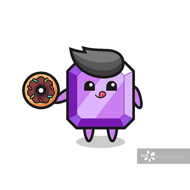 一个紫色宝石的角色在吃甜甜圈图片素材