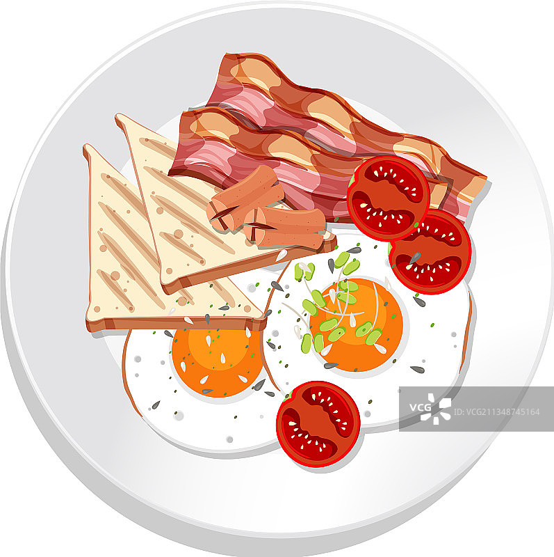 俯视图的早餐设置在一个盘子孤立图片素材