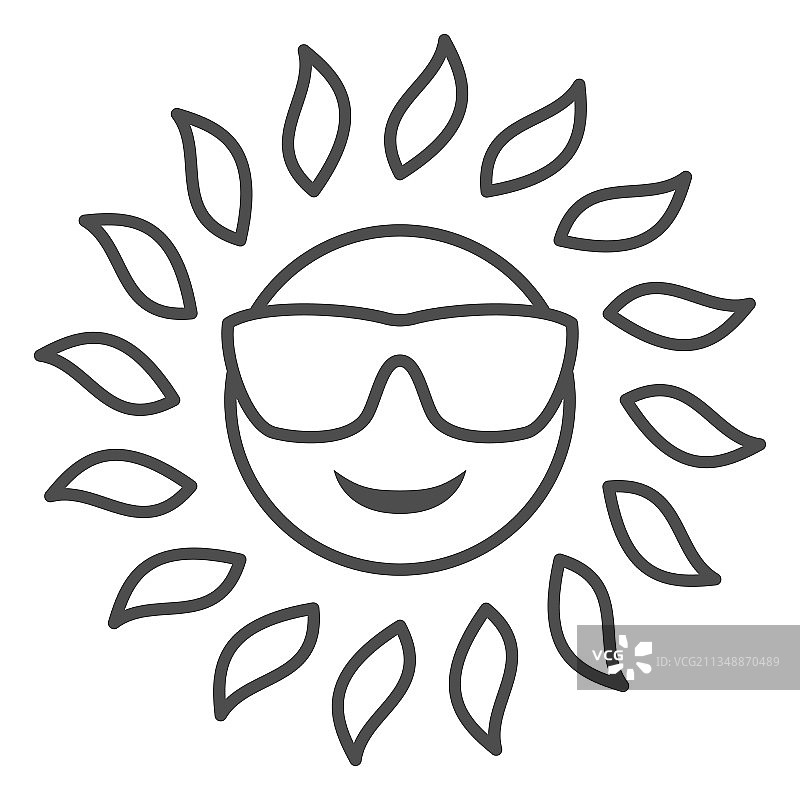 太阳在眼镜细线图标天气和气候图片素材