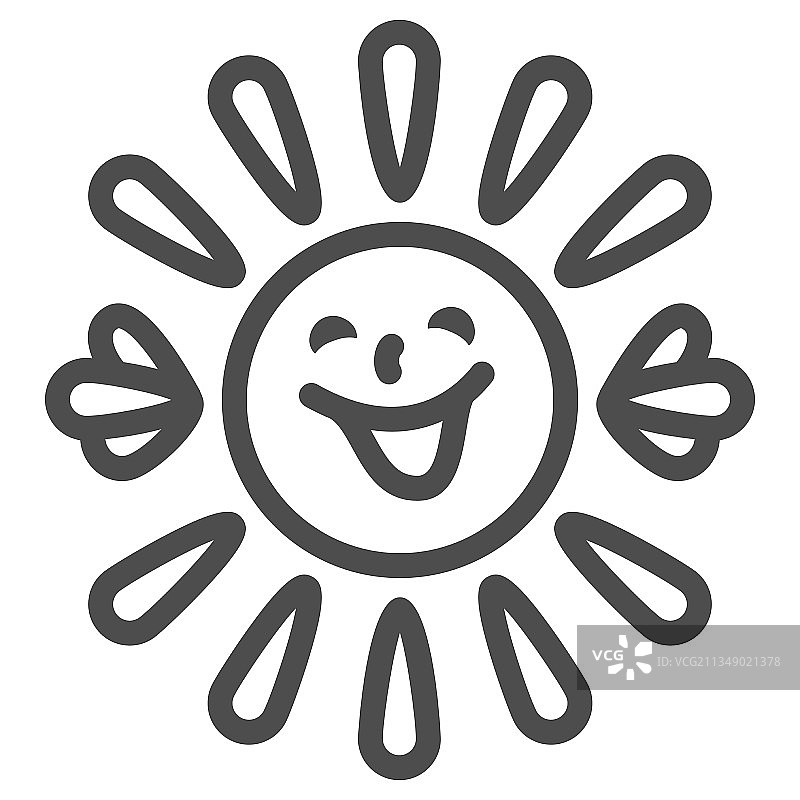 太阳带有笑脸的光束和手线图标图片素材