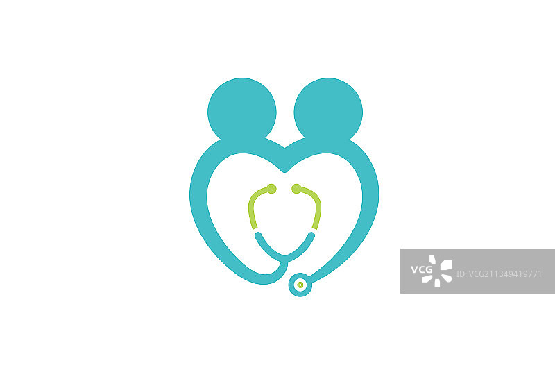 听诊器图标与心脏形状的健康和图片素材