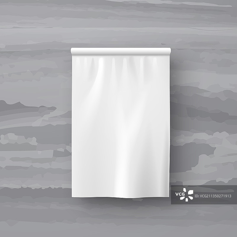 大理石背面的白色纺织旗帜图片素材