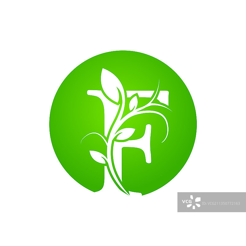 字母f健康水疗标志的绿色花卉字母图片素材