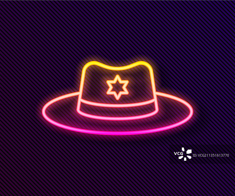 发光的霓虹灯线警长帽子与徽章图标图片素材