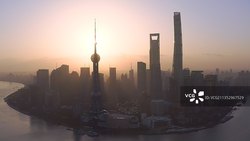 上海外滩日出城市航拍风光图片素材