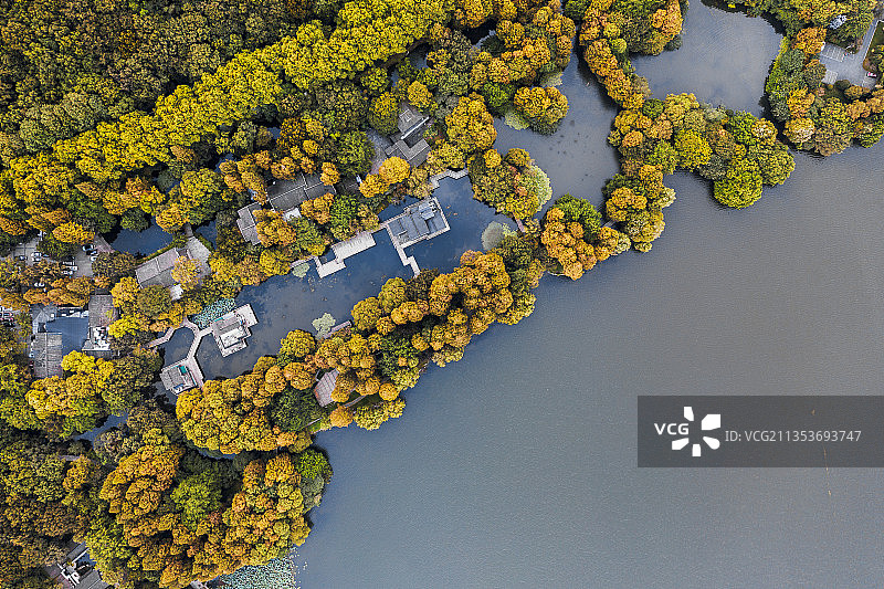 杭州西湖秋天景色航拍图片素材