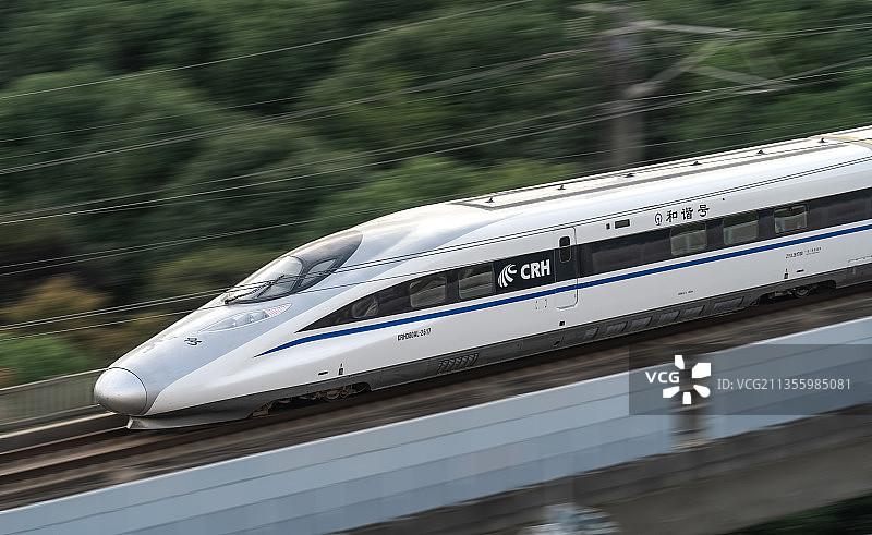 极速行驶的和谐号高速列车图片素材