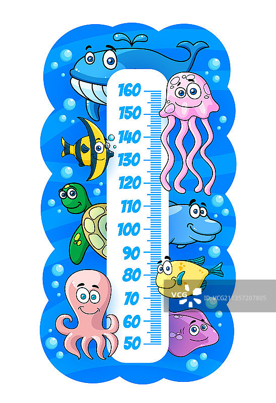 儿童身高图表水下卡通海洋动物图片素材