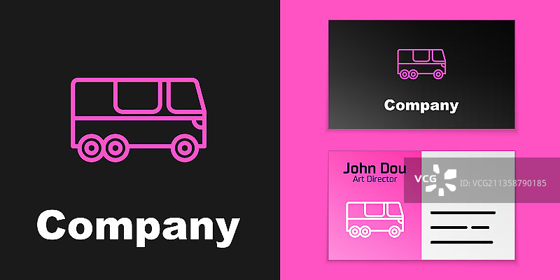 粉红线巴士图标孤立在黑色背景图片素材