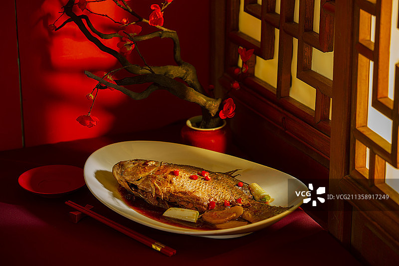 春节美食系列，红烧鲤鱼静物图片素材