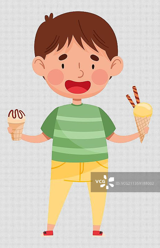 一个卡通男生双手拿着冰淇淋图片素材
