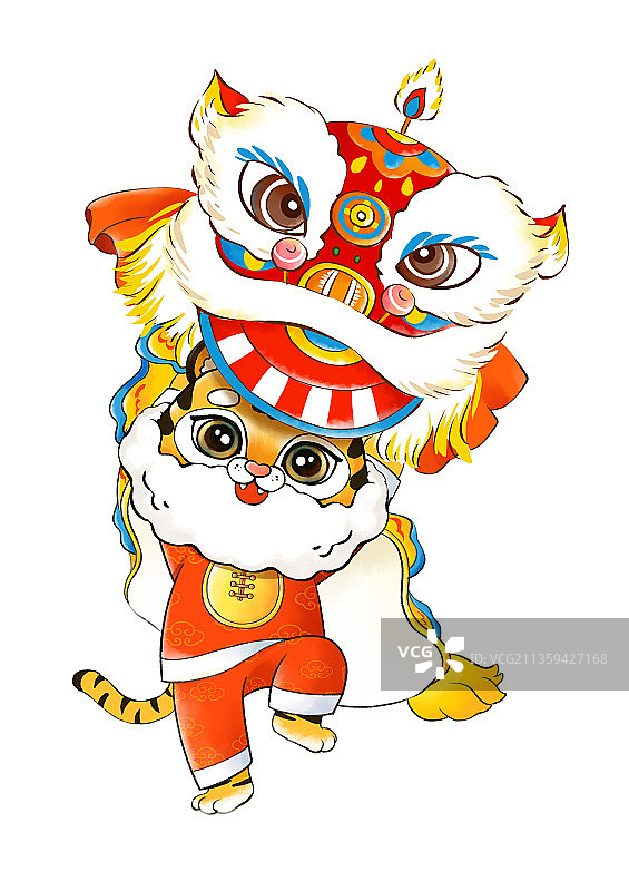虎年春节插画舞狮子图片素材