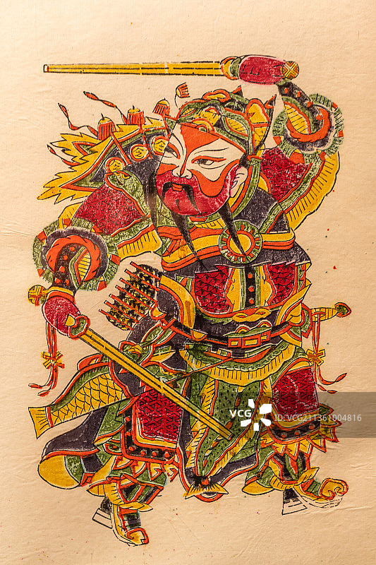 中国河南开封博物馆内展示的朱仙镇木板年画图片素材