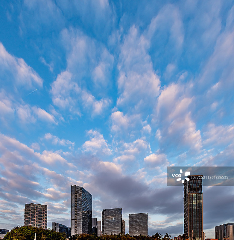 晴朗天气低视角拍摄中国福建厦门的摩天大楼图片素材