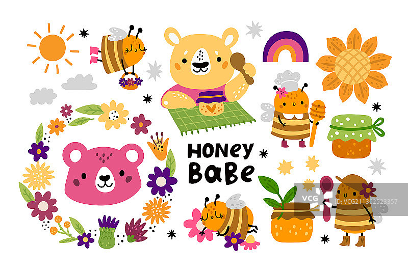 可爱的蜜蜂，孩子，有趣的卡通人物图片素材