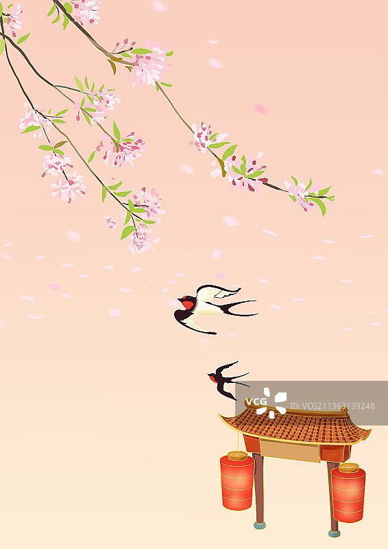 中国风新中式古风中国传统花鸟画节日节气春天燕子飞翔插画图片素材