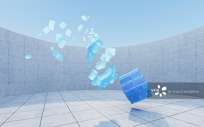 蓝色玻璃方块3D渲染图片素材