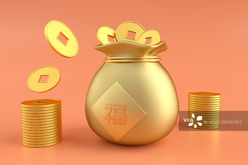 中国风题材的福袋元宝和铜钱礼盒图片素材