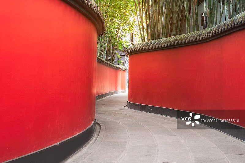 四川省成都市武侯祠博物馆的红墙和竹林图片素材