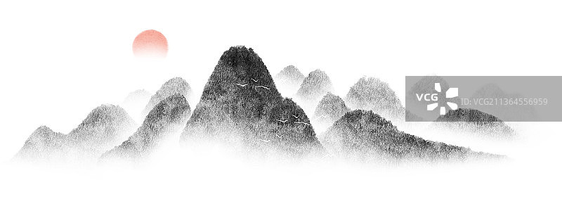 新中式水墨山水山脉风景图片素材