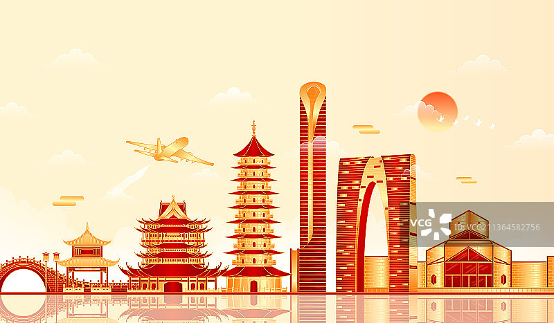 新年江苏省苏州城市建筑插画图片素材