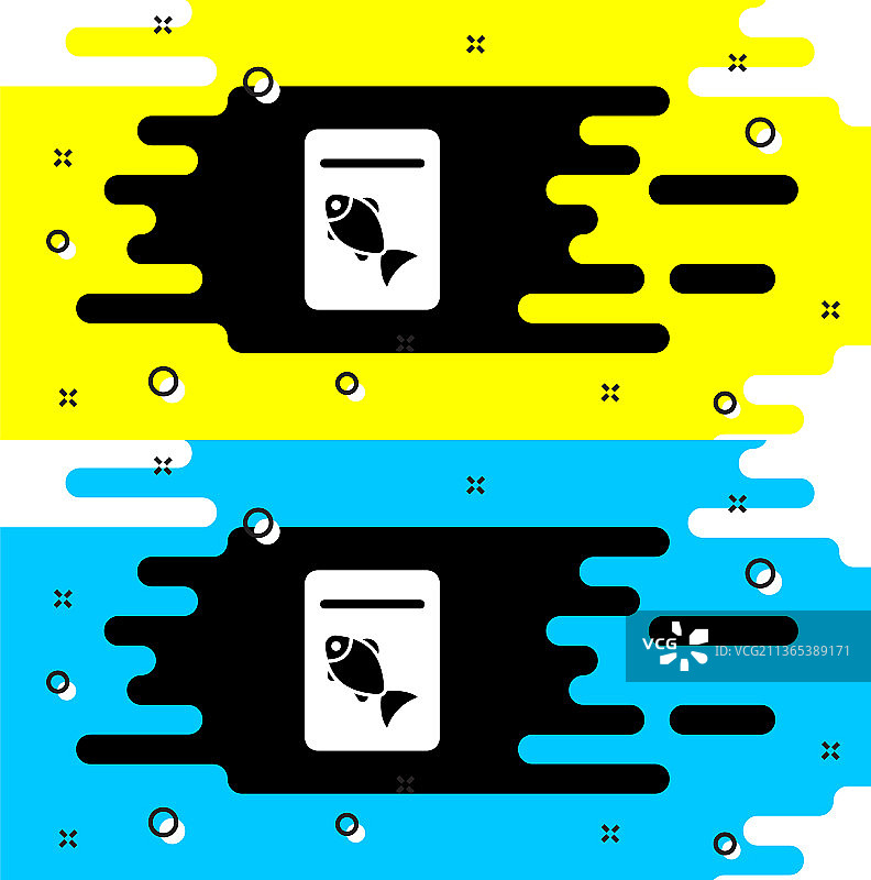 白色服务的鱼在盘子图标孤立在黑色上图片素材