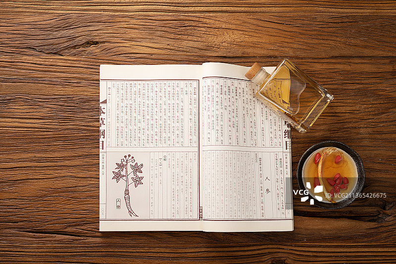 中国传统药食同源食疗枸杞人参药酒图片素材
