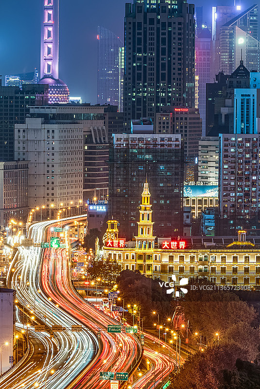 上海大世界车流夜景图片素材