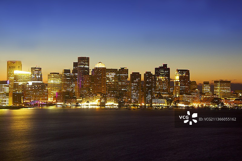 夜生活，城市天际线，波士顿，马萨诸塞州，美国图片素材