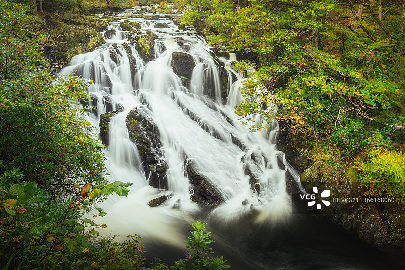 燕子瀑布，森林中的瀑布风景，英国，英国图片素材