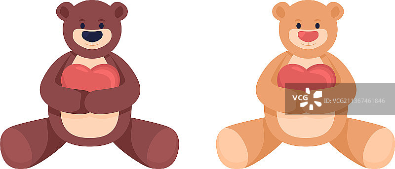 玩具熊与心半平彩色项目集图片素材