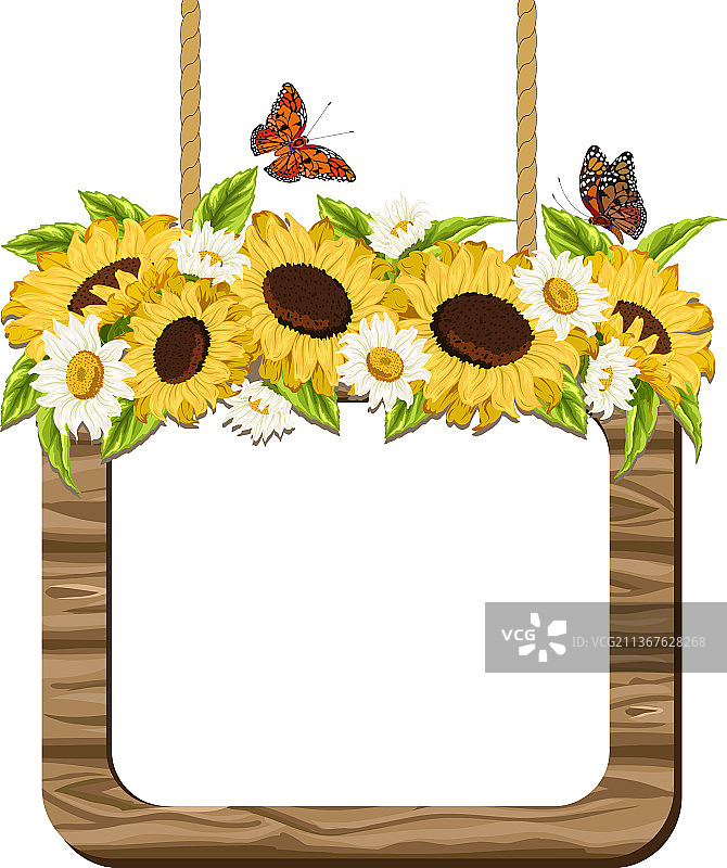 木框上有花和蝴蝶图片素材