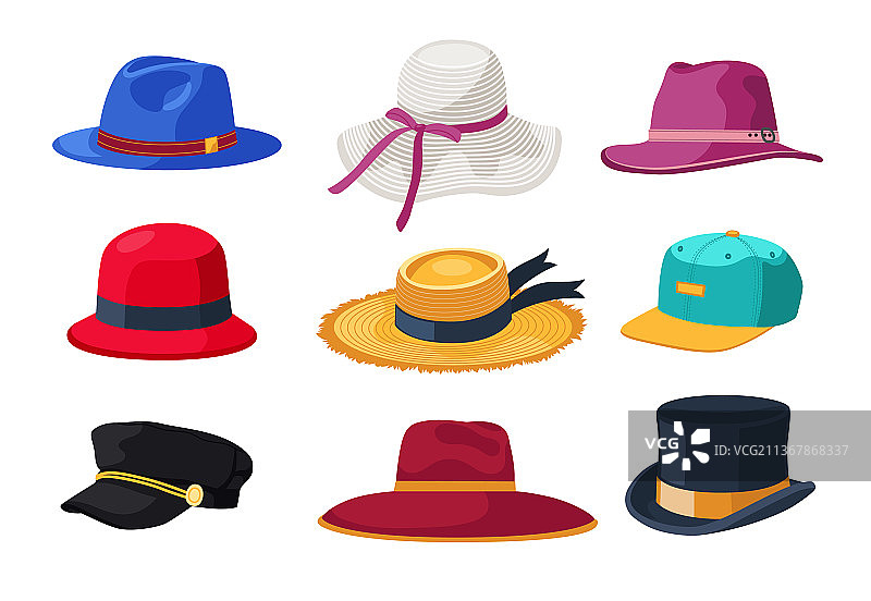 帽子和帽子的男女卡通设置图片素材