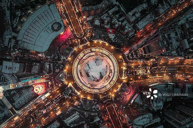 武汉光谷广场雪景航拍图片素材