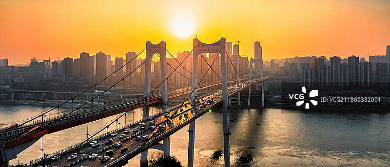 航拍落日长江大桥风光图片素材