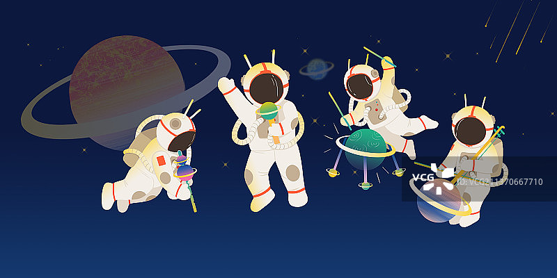 卡通可爱宇航员太空乐队插画海报图片素材