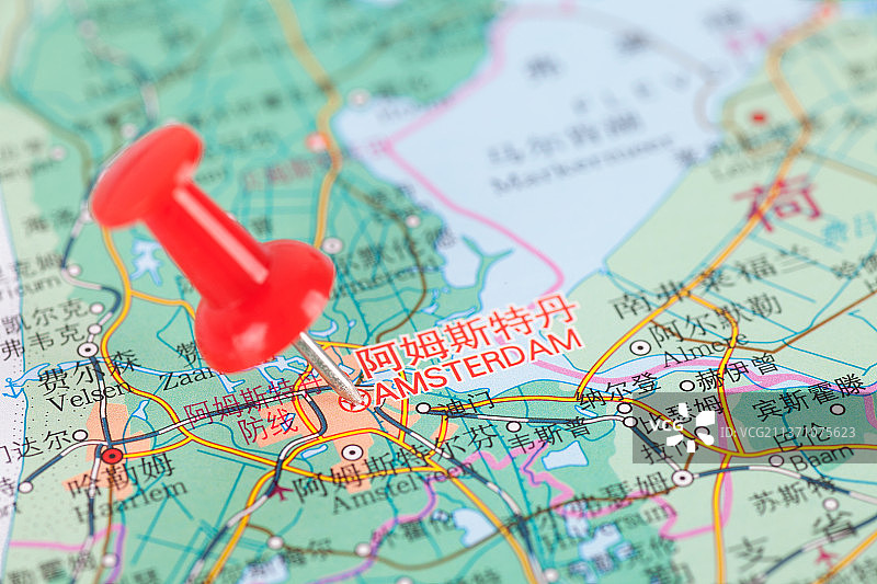 荷兰首都阿姆斯特丹在地图上的位置标注图片素材