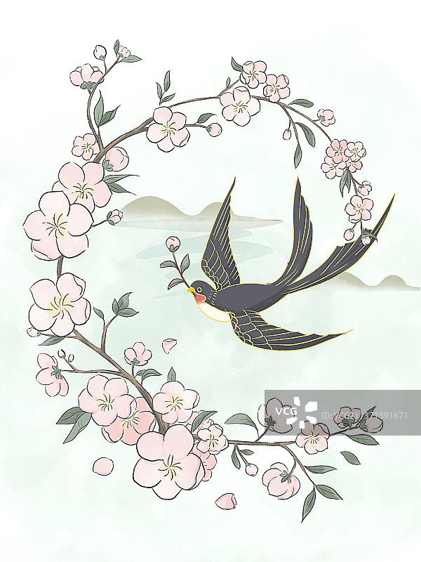 春天的燕子和桃花图片素材