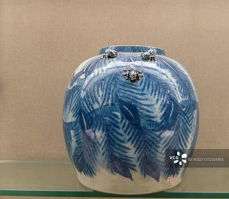 中国古代瓷器，清，青花虫鸟纹瓷罐图片素材