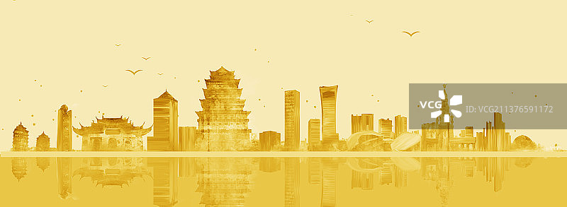 金色江阴城市建筑插画图片素材