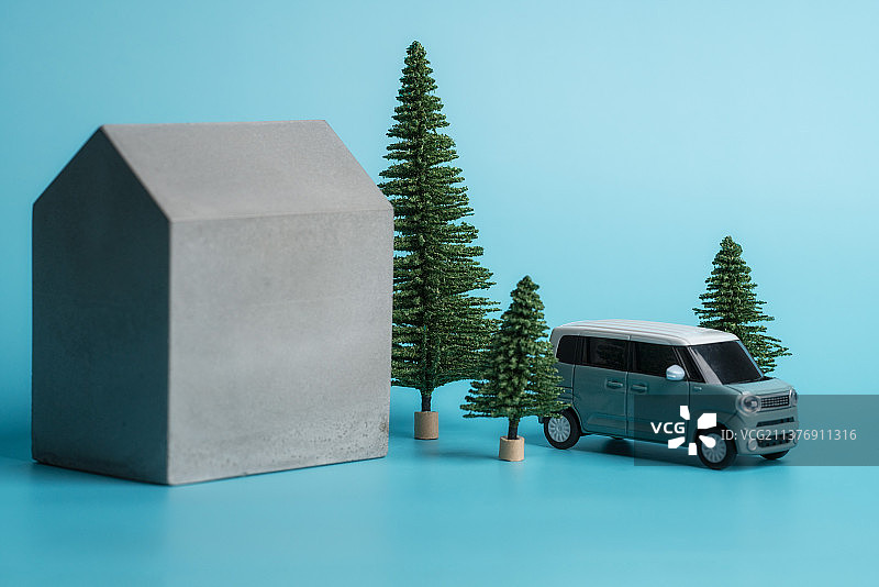 房子汽车和树木环境微缩创意图图片素材