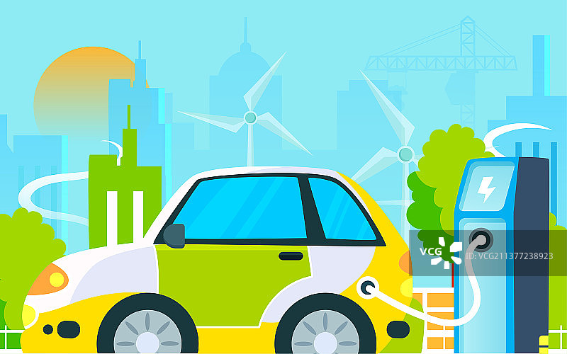 新能源汽车绿色环保低碳出行节能减排插画图片素材